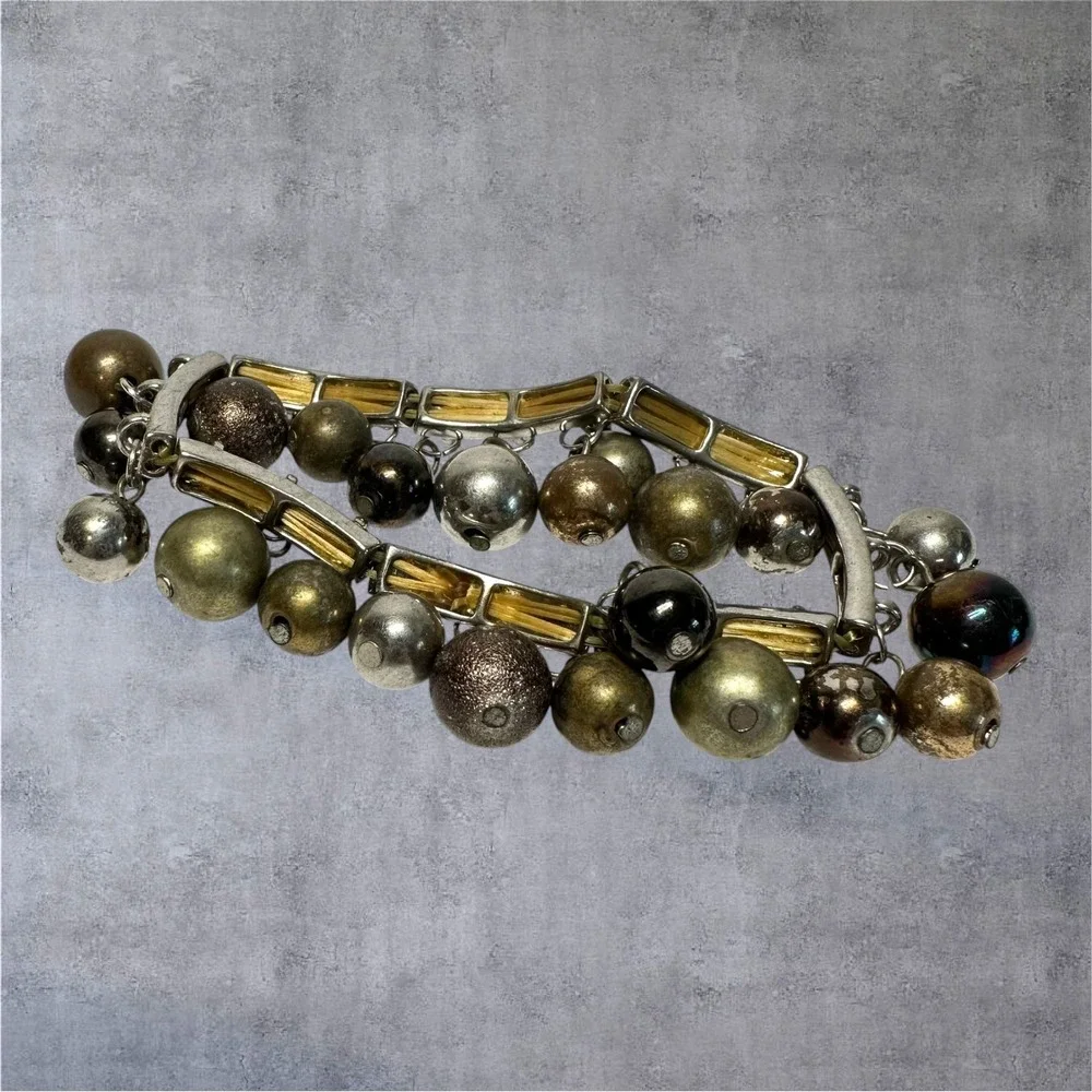 Vintage‎ Style Dangle Bead Stretch Bracelet Mixed Metallic Orb Charms